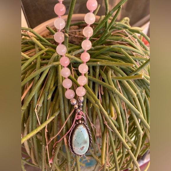 Rose Quartz, Pyrite and Turquoise Mala Necklace - Picture 8 of 9